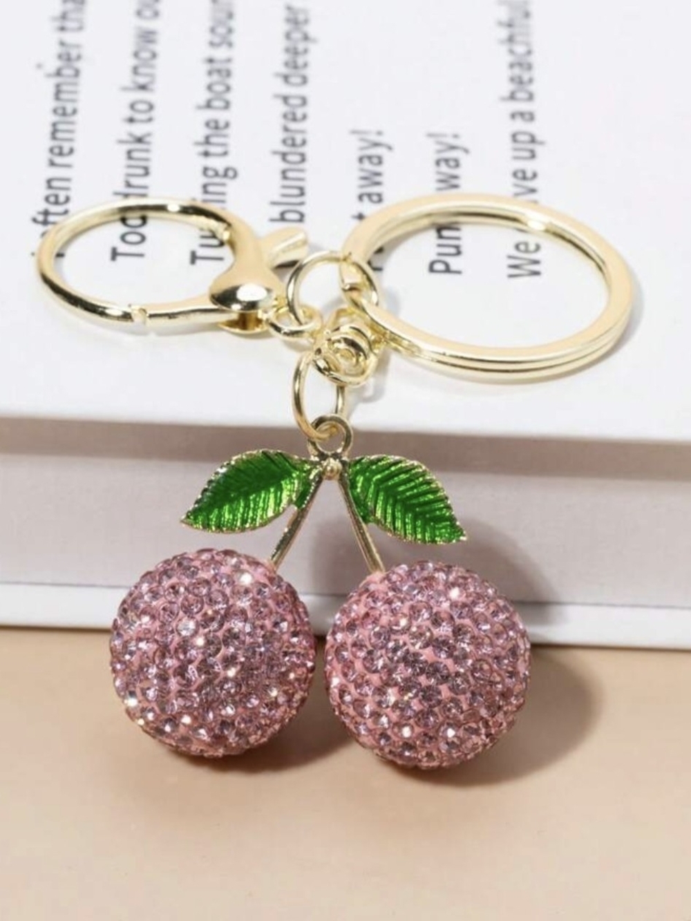 Sparkly Rhinestone Cherry Keychain & Bag Charm – Pink/Gold NWT
